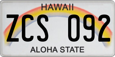 HI license plate ZCS092