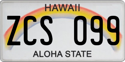 HI license plate ZCS099