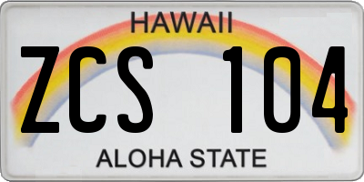HI license plate ZCS104