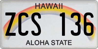 HI license plate ZCS136