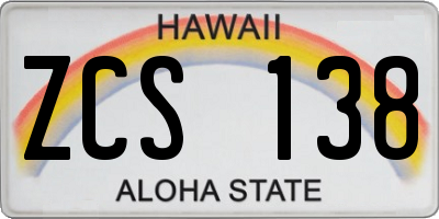 HI license plate ZCS138