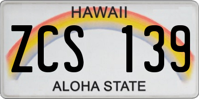 HI license plate ZCS139