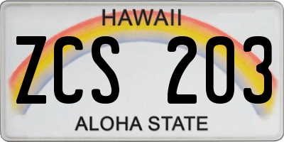 HI license plate ZCS203
