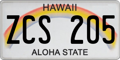 HI license plate ZCS205
