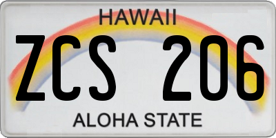 HI license plate ZCS206