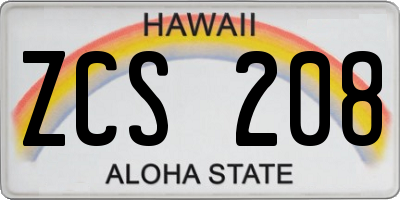 HI license plate ZCS208