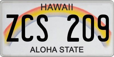 HI license plate ZCS209