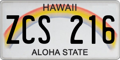 HI license plate ZCS216