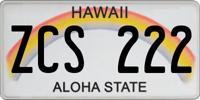 HI license plate ZCS222