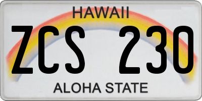 HI license plate ZCS230