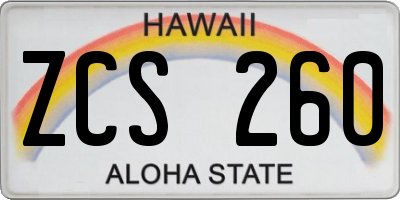 HI license plate ZCS260