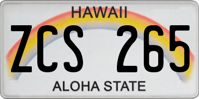 HI license plate ZCS265