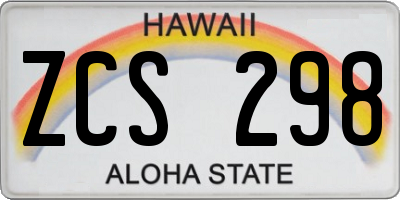 HI license plate ZCS298