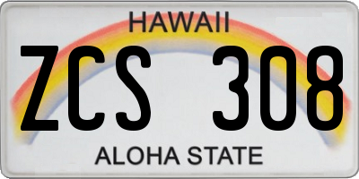 HI license plate ZCS308