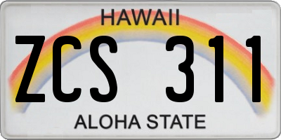 HI license plate ZCS311