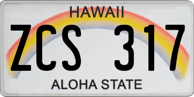 HI license plate ZCS317