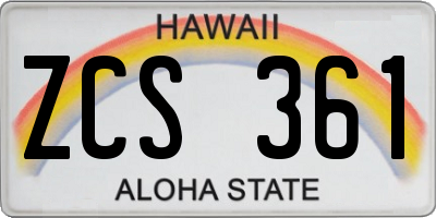 HI license plate ZCS361