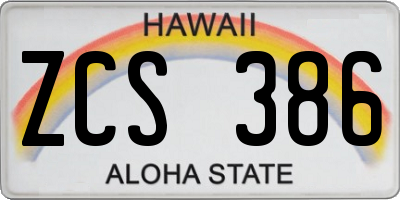 HI license plate ZCS386