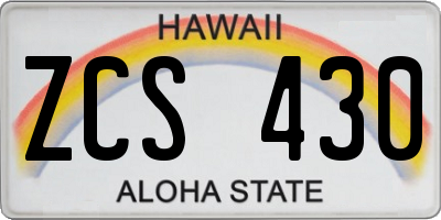 HI license plate ZCS430