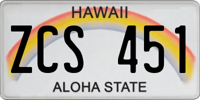 HI license plate ZCS451