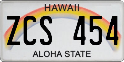 HI license plate ZCS454