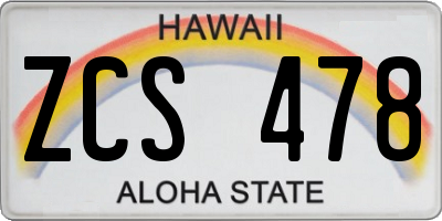 HI license plate ZCS478