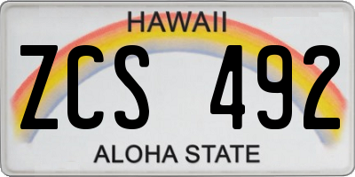 HI license plate ZCS492