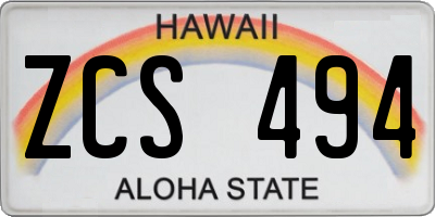 HI license plate ZCS494