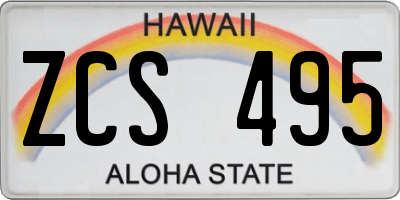 HI license plate ZCS495