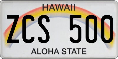 HI license plate ZCS500