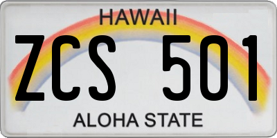 HI license plate ZCS501