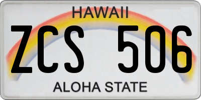 HI license plate ZCS506