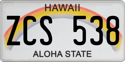 HI license plate ZCS538