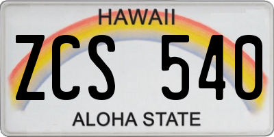 HI license plate ZCS540