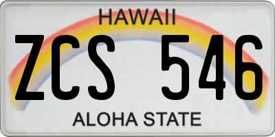 HI license plate ZCS546
