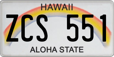 HI license plate ZCS551