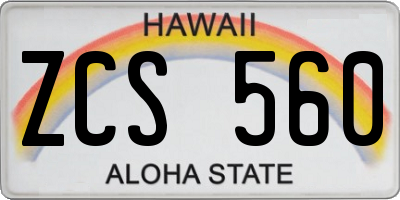 HI license plate ZCS560