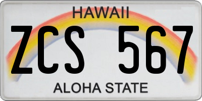 HI license plate ZCS567