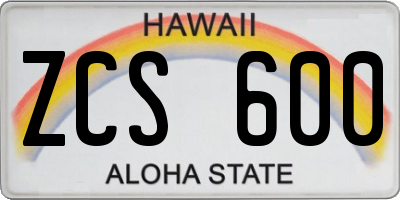 HI license plate ZCS600