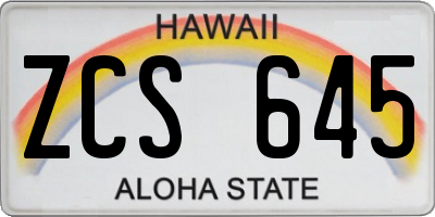 HI license plate ZCS645