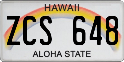 HI license plate ZCS648