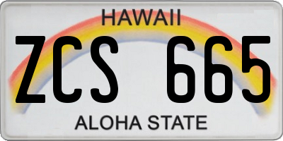 HI license plate ZCS665
