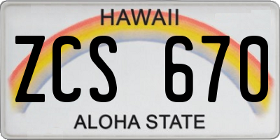 HI license plate ZCS670