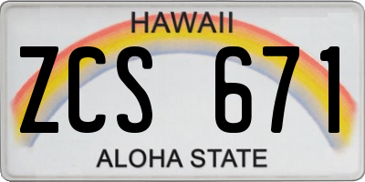 HI license plate ZCS671