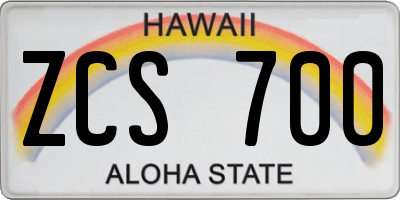 HI license plate ZCS700
