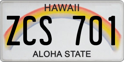 HI license plate ZCS701