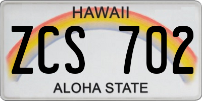 HI license plate ZCS702