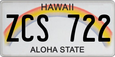 HI license plate ZCS722