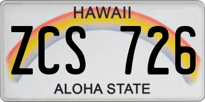 HI license plate ZCS726