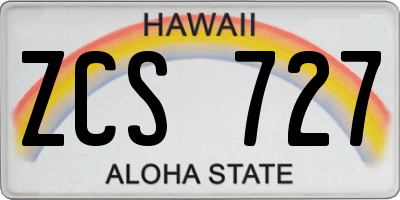 HI license plate ZCS727